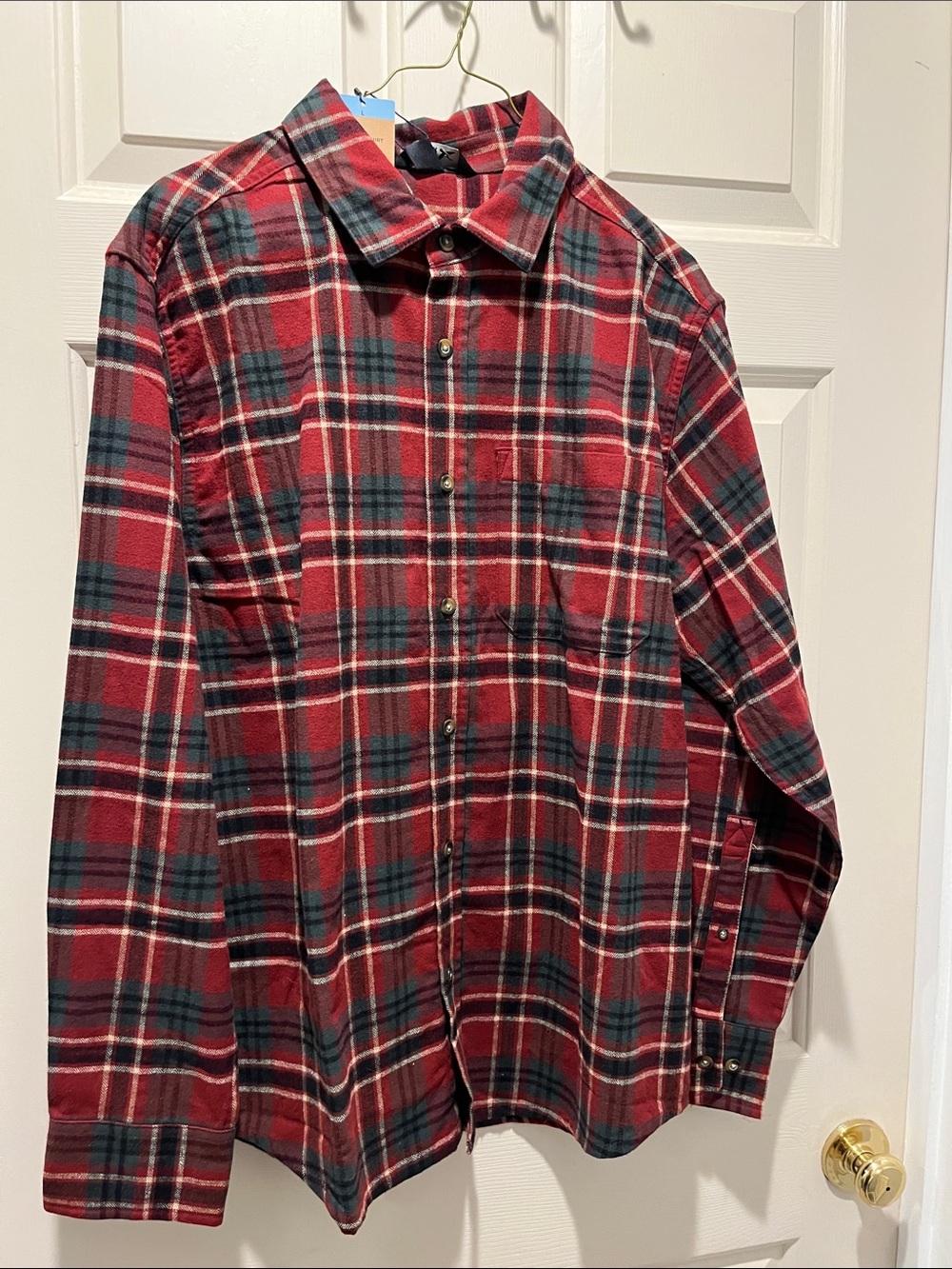 Eddie Bauer Red and Green Plaid Button-Down Shirt